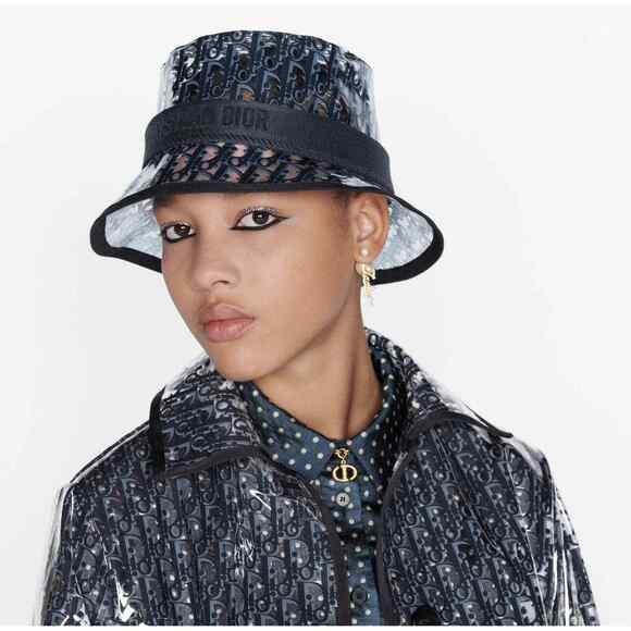 Dior French Small Brim Blue Oblique Logo PVC Transparent Clear Sun Bucket Hat 58 main image 12